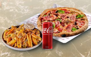 КОМБО ПИЦА КАПРИЧОЗА+ТРЮФЕЛ КАРТОФКИ С ПАРМЕЗАН+КОКА КОЛА