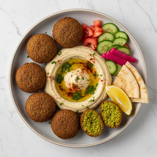 Falafel la farfurie cu hummus (10 buc)