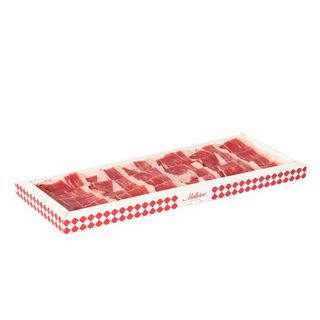 Caja Jamón ibérico de bellota cortado a cuchillo. Acompañado de pan feo