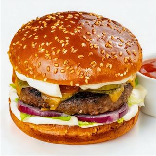 Burger de vita cu cartofi pai si sos