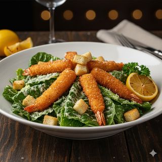 Салата Цезар с хрупкави скариди