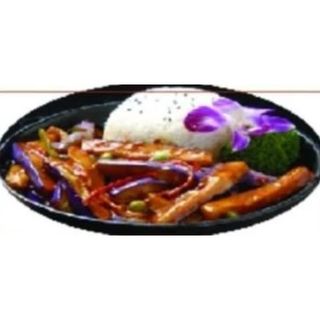 Arroz Blanco Con Berenjenas Y Carne picante