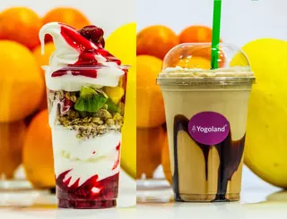 Śniadanie Mistrzów - Jogurt mrożony z owocami i kawa Frappe