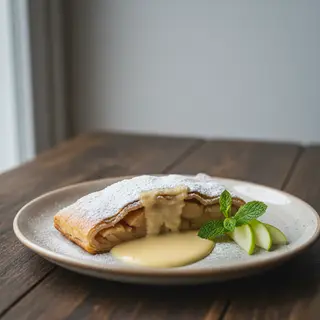 Strudel cu mere si sos de vanilie