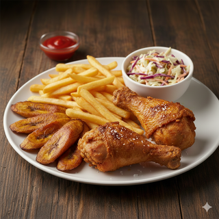Chicken and Chips, Plantain And Coleslaw