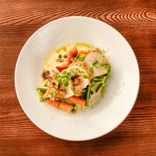 Курячий стейк з овочами у вершковому соусі (370г)