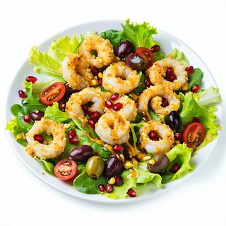 Микс свежи салати с панирани калмари (450г)