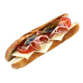 Bocadillo de Jamón Serrano, Tomate, Anchoas y Queso Havarti