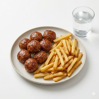 Albóndigas+patatas fritas + refresco, agua o cerveza, estrella o 1906