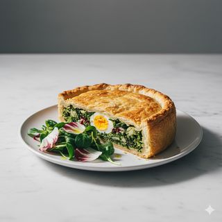 Polpettone genovese di erbette o torta pasqualina di erbette, radicchio selvatico, ortiche e insalatina