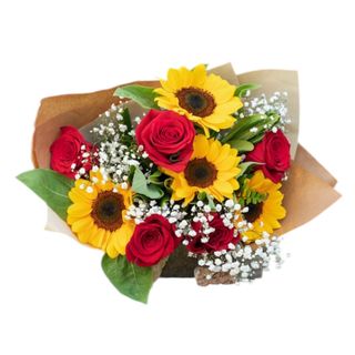 Fascio di Rose rosse extra Olandesi e Girasoli 