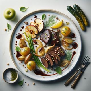 Wątróbka z jabłkiem, cebulka i winem