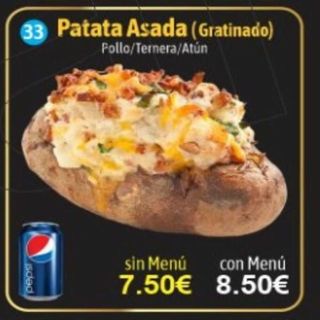 MENU PATATA ASADA GRATINADO  POLLO 