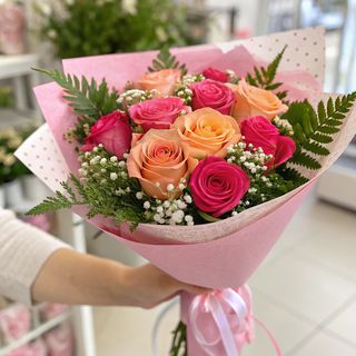 Bouquet De 9 Roses Bicolores Rose Et Orange