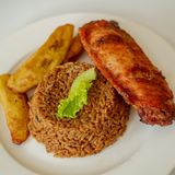 Jollof rice + jumbo Turkey and plantain