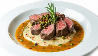 Muschi de vita cu sos de piper verde(