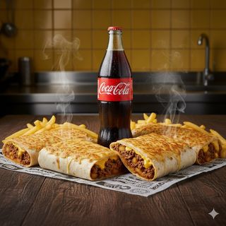 Oferta 4 tacos + patatas + Coca-Cola Sabor Original botella 2L.