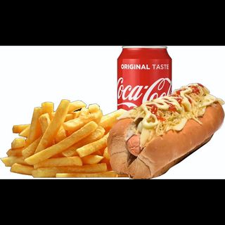 Hot dog, patatas fritas y bebida