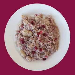 Risotto gamberetti e melagrana  2/3 porzioni