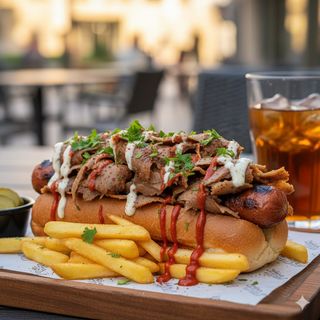 Хот-дог с кебапче с пържени картофи