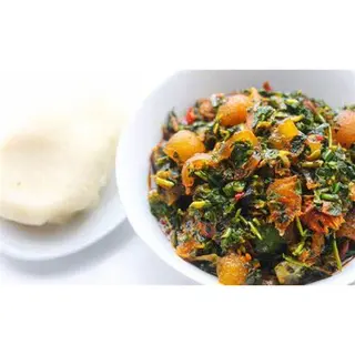 Afang / Edinkaikong Soup With Poundo Yam