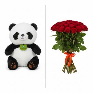 19 червоних троянд з Пандою