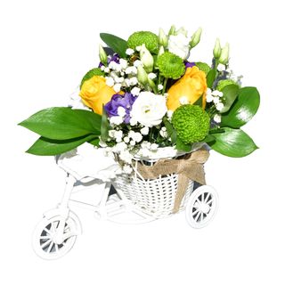 Tricicleta colorată cu flori