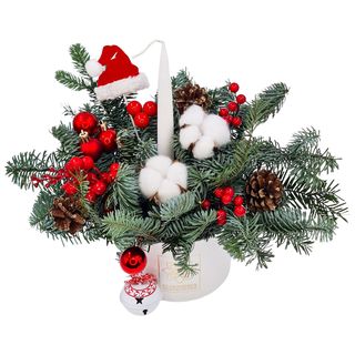 Aranjament de craciun cu brad argintiu si accesorii