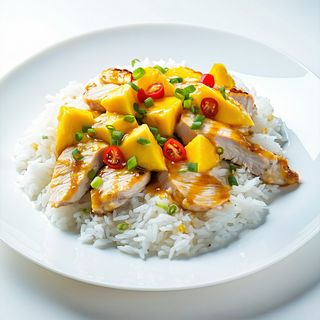 117. Pollo Al Mango Sin Especias Con Papas Fritas O Arroz
