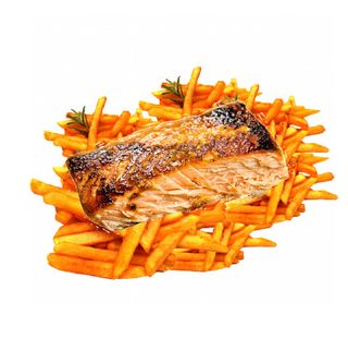 Salmão grelhado com batatas