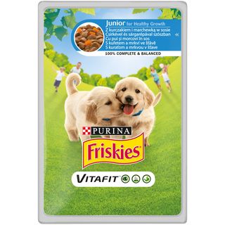 Hrana umeda pentru caini, Friskies Junior, Pui & Morcovi, 100g