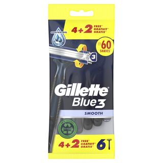 Gillette Blue3 Smooth 4+2 Maquinillas Desechables Para Hombre, Tres Hojas De Afeitar Con Cabezal Pivotante 40° Y Banda Lubricante, 6 Uds