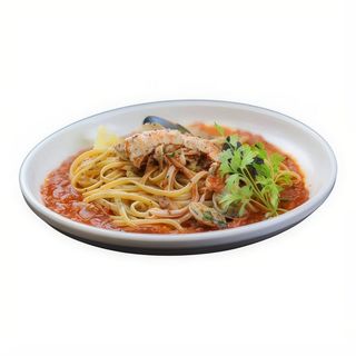 Linguine con gamberi bisque e rúcula