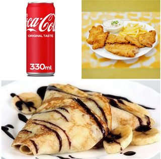 Bečka šnicla + palačinak + Coca-Cola