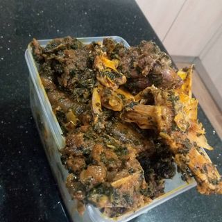 Bitter leaf soup with goat meat