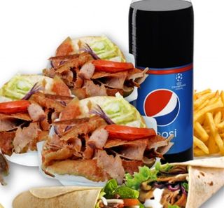 Combo durum 2 uds. + 2 Kebab + patatas fritas 4 uds. + bebidas 4 uds.