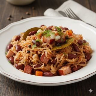 Кисело зеле с боб на фурна