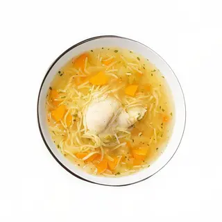 Sopa de pollo con fideos