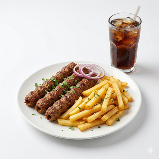 Seekh Kebab (3 uds.) + Patatas Fritas + Refresco