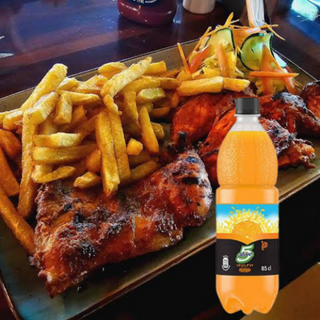 Xtra large fries, halfly grilled chicken with big 5 alive 