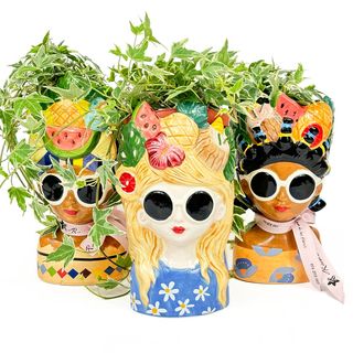 Macetero busto chica frutas 20cm con planta (unidad)