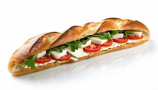 Panino con pomodoro, mozzarella e insalata, vegetariano