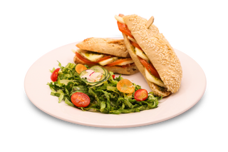 Baguette mozzarella, pesto, tomate