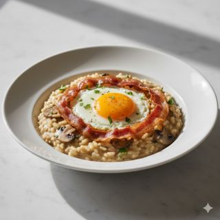 Risotto tartufata con huevo frito y guanciale crujiente