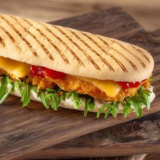 panini de filete de pollo rebozado,con patatas fritas