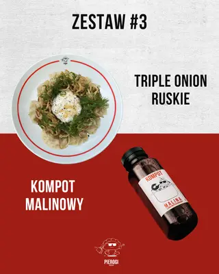 Pierogi triple onion ruskie 8szt. + kompot malinowy