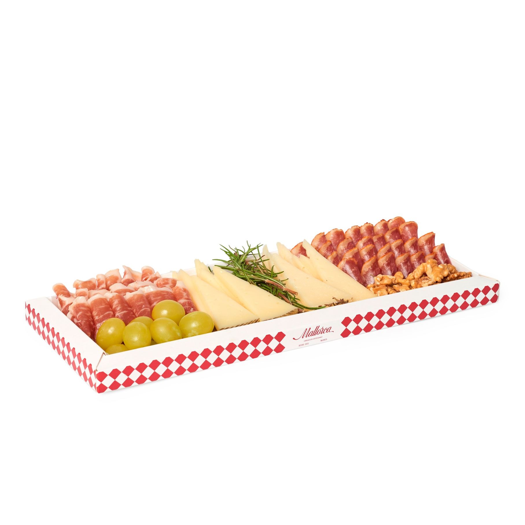 Caja Combinado ibérico y quesos. Acompañada de pan feo