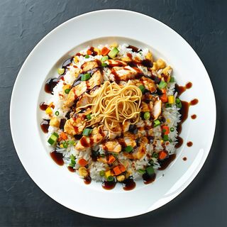 Riso con pollo e salsa teriyaki