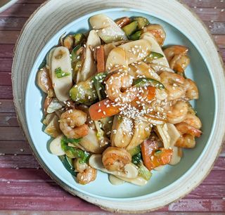 30A Gnocchi di riso con misto mare e verdure