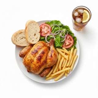 Menú 1/2 Pollo Con Patatas Asadas Fritas
